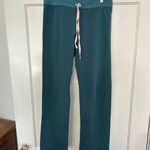Figs Teal Pants with Pink Drawstring